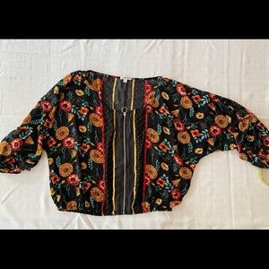 Ophelia Roe Floral Print Zip Up Blouse